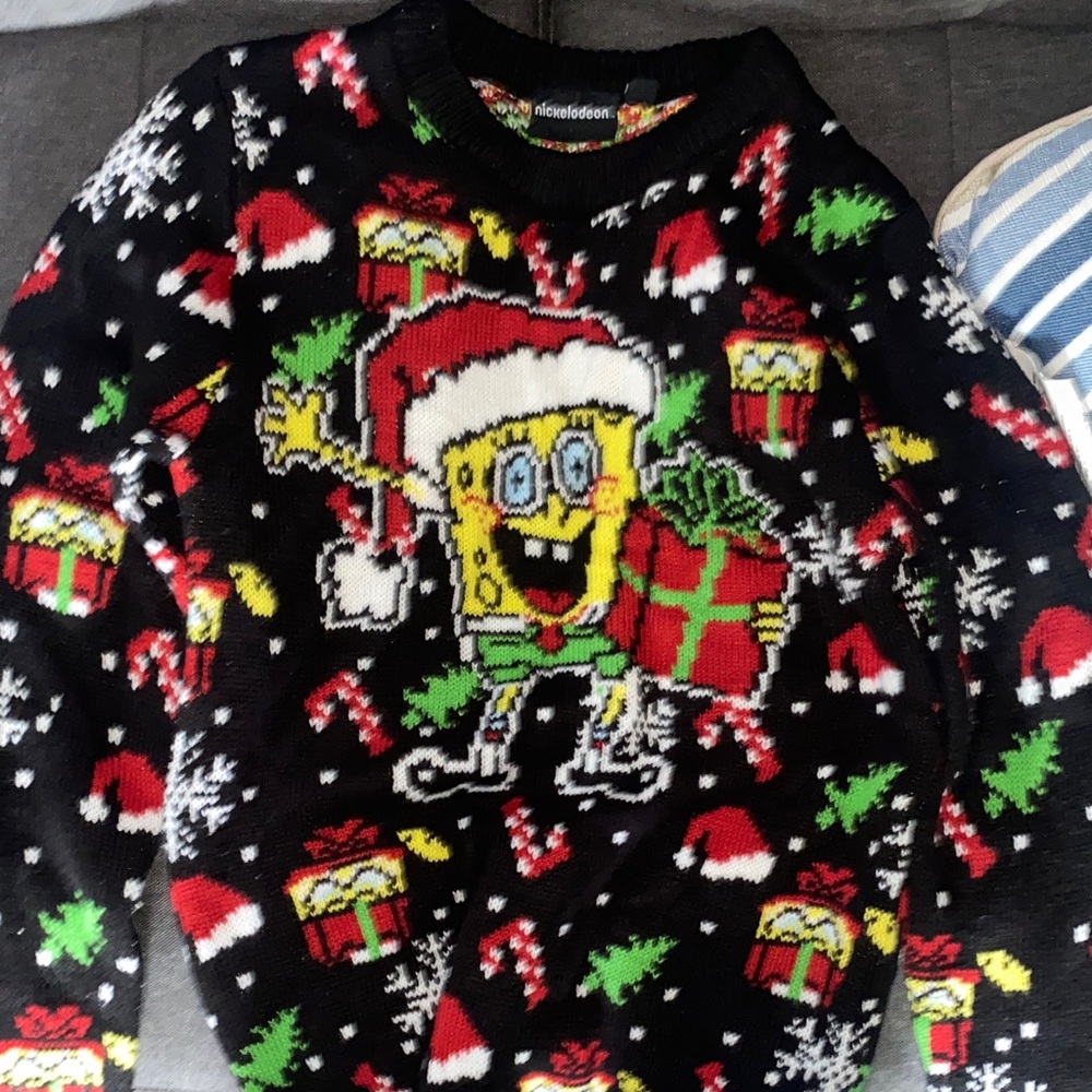Nickelodeon Black Festive Sweater with Red and Green Accents